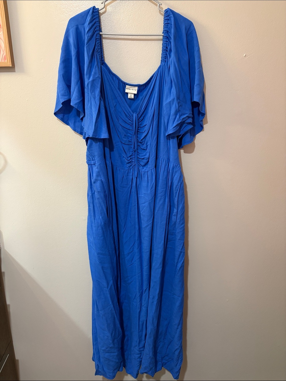 Ava & Viv Royal Blue Maxi Dress with Ruched Bodice